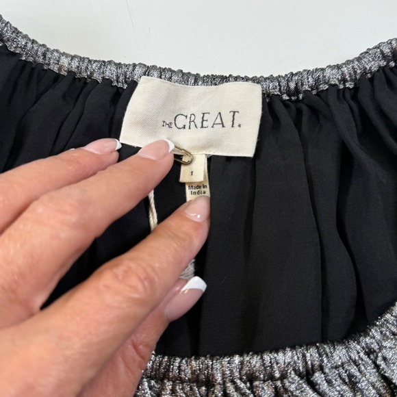THE GREAT.‎ Silver Metallic Palmette Top Blouse Size Small (The Great Size 1) - Picture 6 of 12